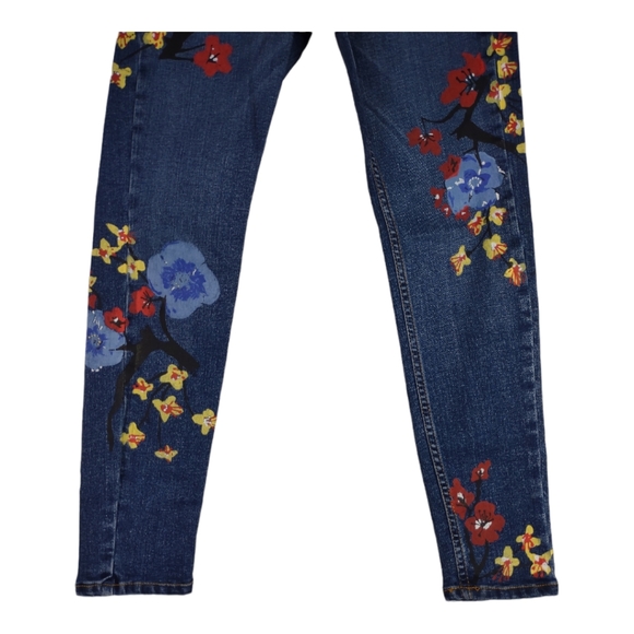 Topshop MOTO Floral Jamie Jeans Size W 25 L 25 Skinny Hand Painted - Picture 10 of 15
